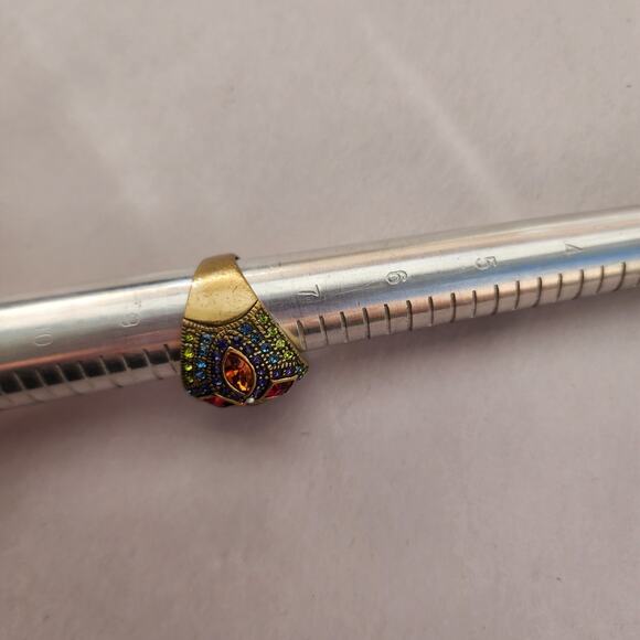 Heidi Daus Cocktail Ring Ornate Bombay Red Multi Crystal Bronze Size 8 - Picture 7 of 11